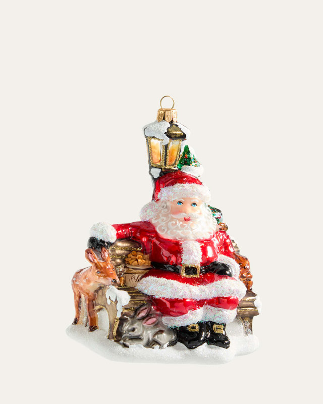 Santa with Forest Animals Christmas Ornament
